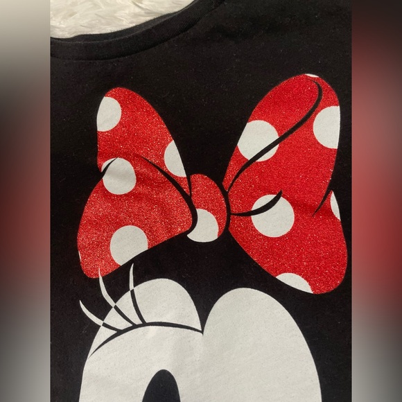 Disney Parks Minnie Mouse Vacation Winking Polka Dot Back Glitter Top Shirt XL - Picture 3 of 7